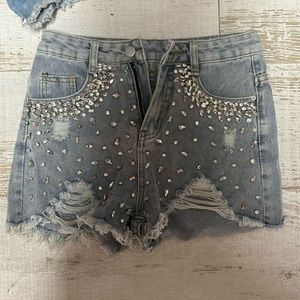 Denim shorts with rhinestones